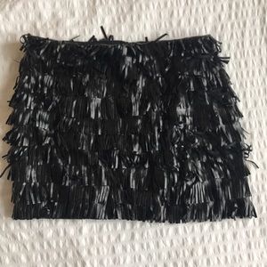 JOE FRESH FAUX LEATHER FRINGE SKIRT